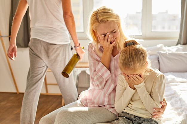 A frazzled mother surrounded by her children in the morning, looking stressed while trying to manage breakfast, school bags, and getting them dressed. The scene is chaotic and highlights the stress of school mornings.