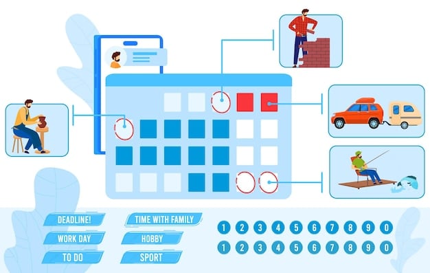 A calendar spread across the table showing an organized schedule with some chores delegated to external services like cleaning.