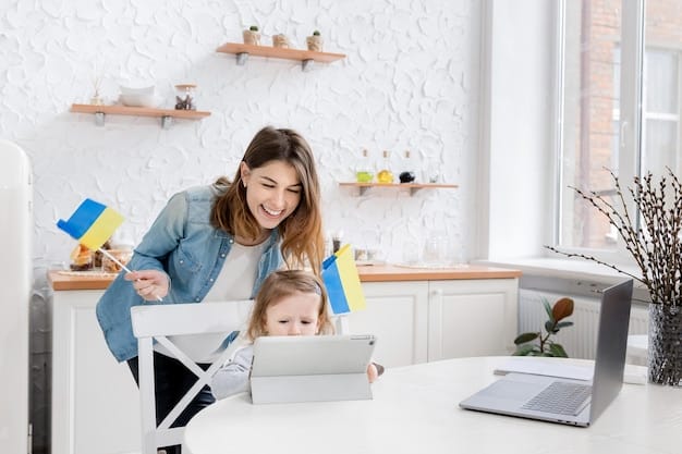 Photo of a mom smiling peacefully while a TaskRabbit freelancer helps clean the house.