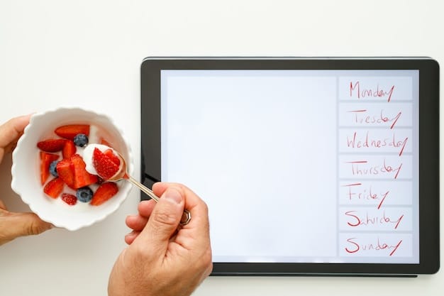 A mom using a digital calendar app on her tablet, with a family schedule visible on the screen. Sticky notes with reminders are attached to the side of the tablet.