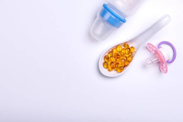A photo of different vitamin D supplement options for babies, including liquid drops and chewable tablets, with age recommendations clearly visible.