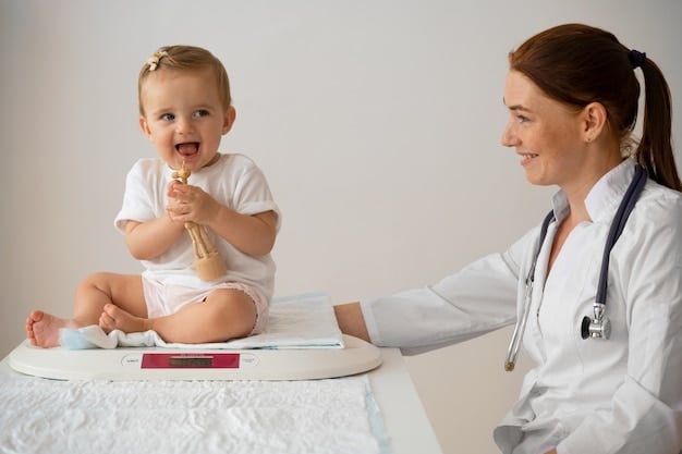 A pediatrician examining a baby during a check-up, emphasizing the importance of regular health monitoring for vitamin D levels and overall well-being.
