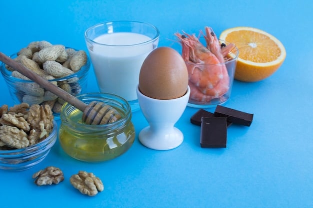 A collage of the top eight food allergens: milk, eggs, peanuts, tree nuts, soy, wheat, fish, and shellfish, each displayed on a separate, clear background.