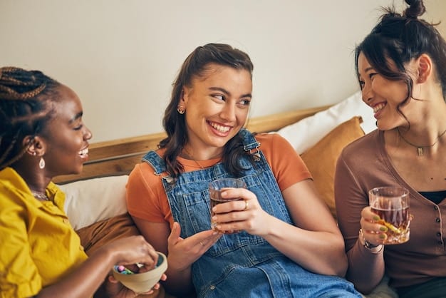 A diverse group of mothers laughing together in a sunlit cafe, each holding steaming cups and engaging in animated conversation, embodying a supportive community and shared experiences of motherhood.