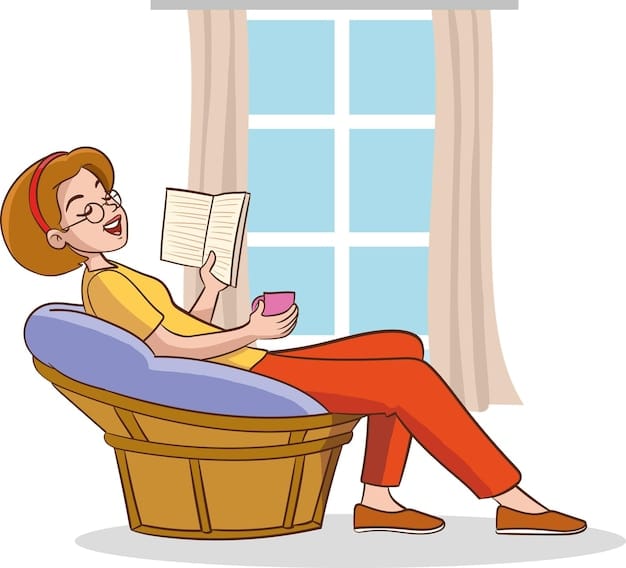 A mother enjoying a quiet cup of tea in a cozy chair, with a book in her lap. The image conveys a sense of calm and relaxation, highlighting the importance of taking a break.