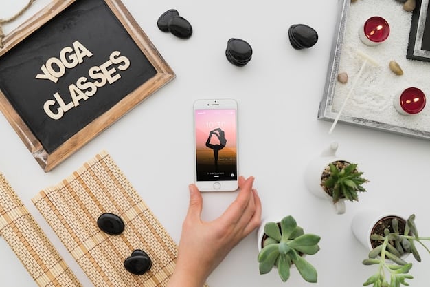 A digital display of a meditation app on a smartphone, showing different meditation programs and options, illustrating the ease of access to guided meditations.