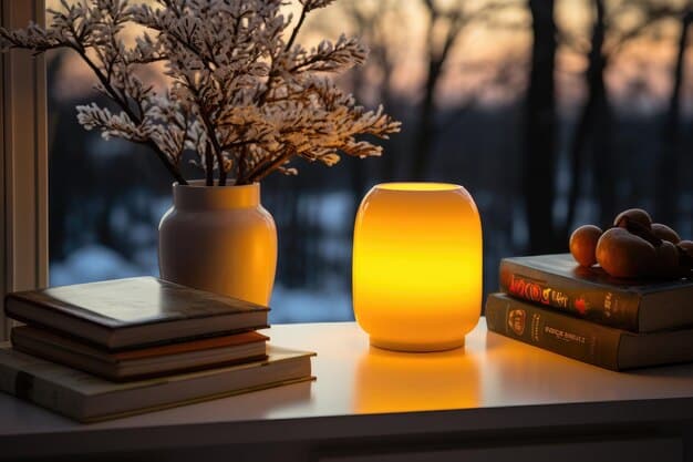 A warm-toned bedside lamp emitting a soft glow next to a book, symbolizing a relaxing bedtime routine free from electronic devices. The scene suggests a peaceful and conducive environment for sleep.