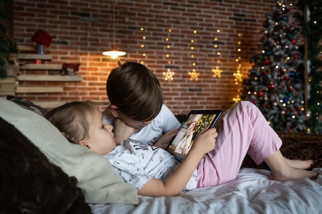 A parent gently reading a bedtime story to their toddler in a dimly lit room, creating a warm and comforting atmosphere. The toddler is attentively listening, fostering a sense of security and relaxation.