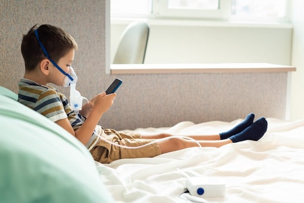 A child wearing a sleep monitor on their wrist, sleeping peacefully in their bed. A doctor is explaining the monitor's data to the parent.