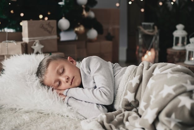 A picture of a baby sleeping peacefully in a well-ventilated room with a comfortable temperature, blackout curtains, and a white noise machine. The baby is placed on their back in a bare crib with a firm mattress.