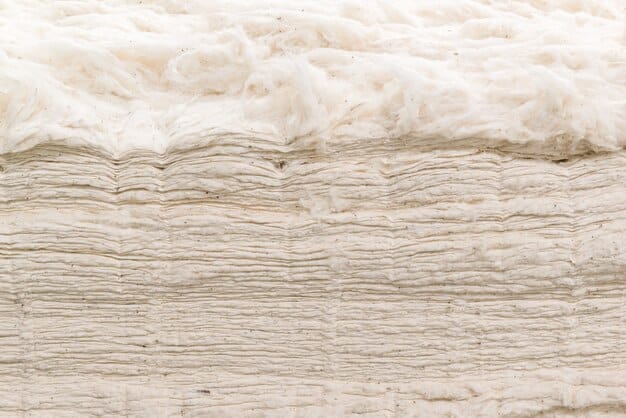 A close-up image showing the different layers of a crib mattress, including the organic cotton cover, foam layers, and innerspring coils. The image highlights the construction and materials used in the mattress.